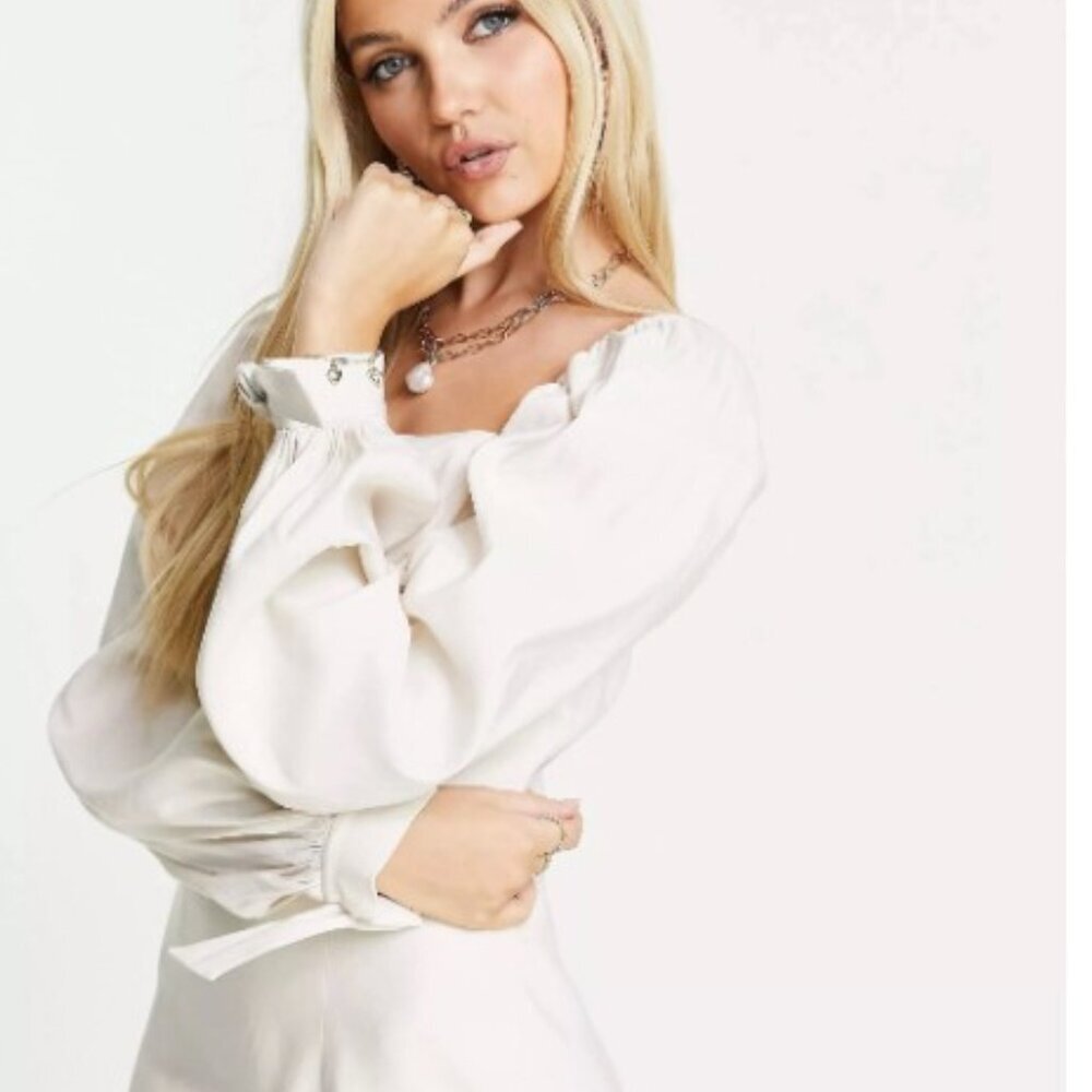 TED BAKER Britnie Puff Sleeve Dress Nude 8 (Ted 3) NWT - Picture 3 of 9